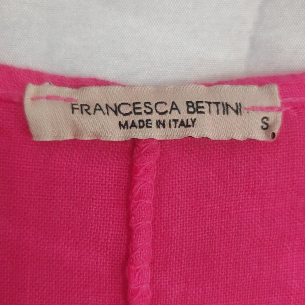 Pink Italian Linen Shift Dress Small Midi Length Sleeveless Relaxed Fit V Neck - Picture 3 of 13